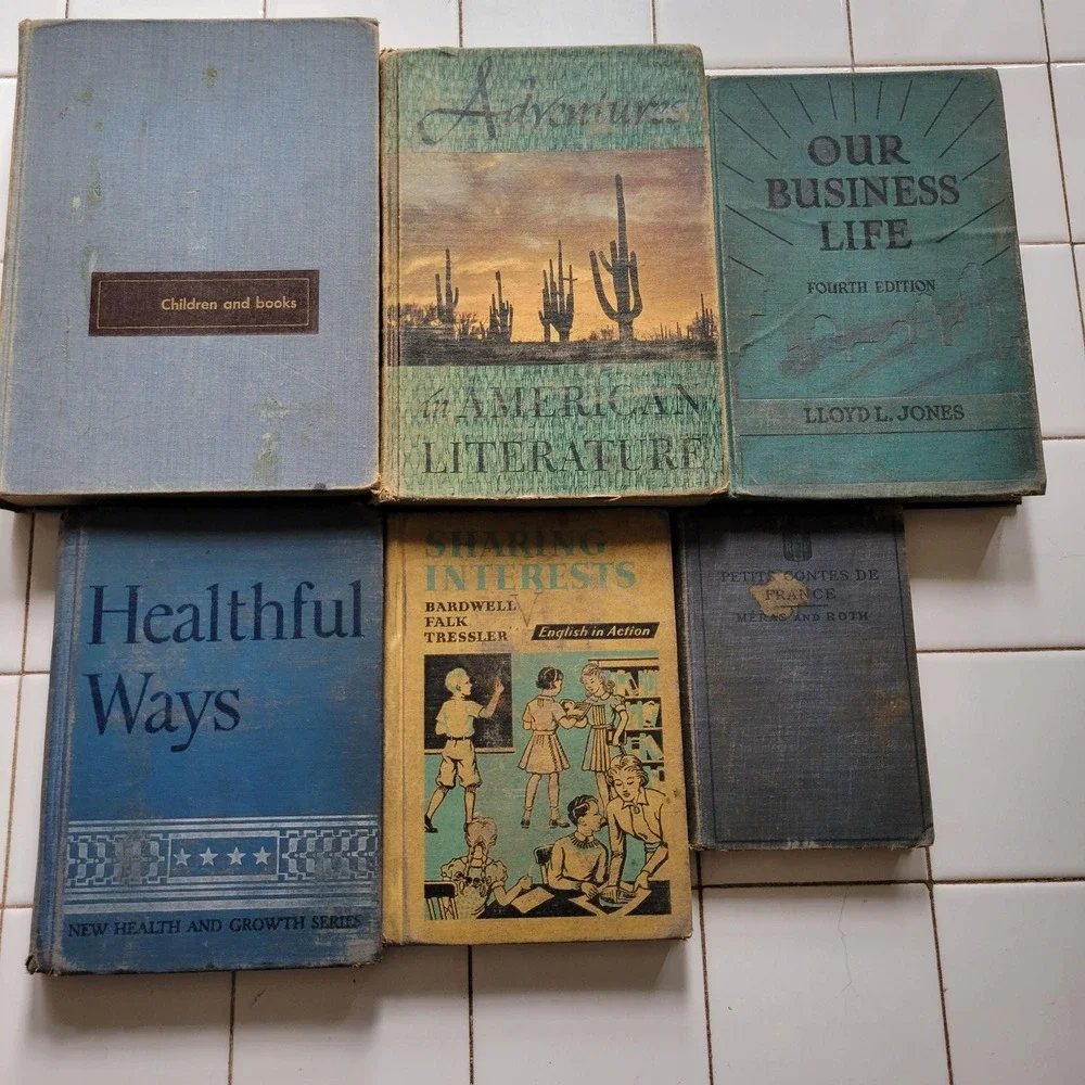 Vintage 6 Blue Book Set Lot Staging Decor‎ Retro Prop Shelf Mantle Centerpiece